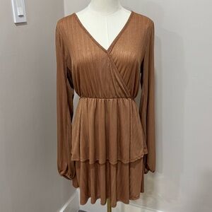 Peach Love California Brown Long Sleeve Midi Dress